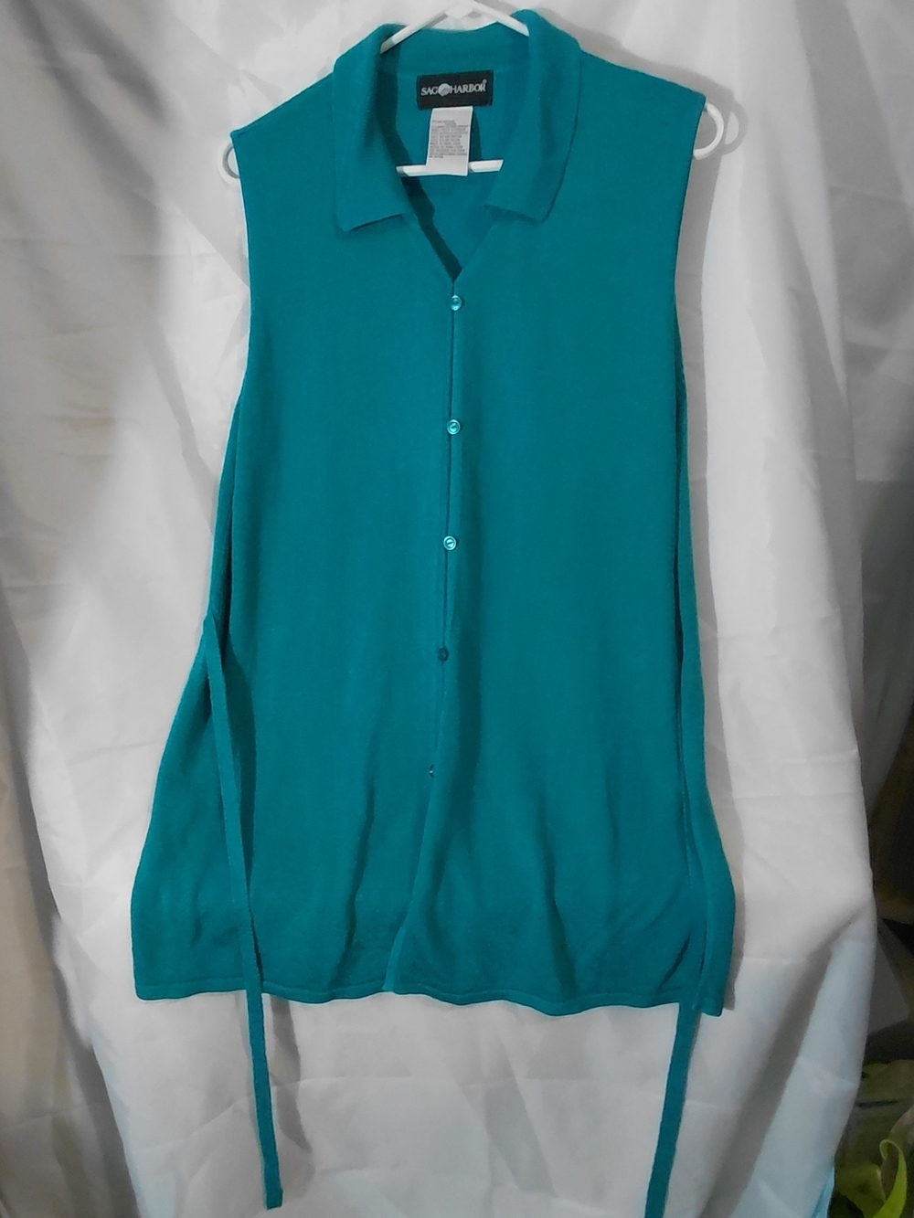 Sag Harbor Teal Sleeveless Button-Down Knit Top